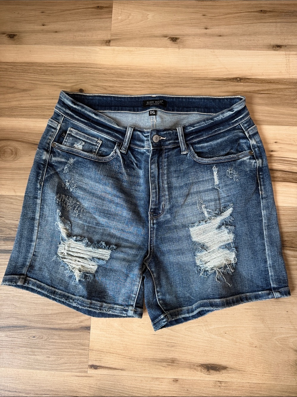 Judy Blue Distressed Dark Blue Denim Shorts